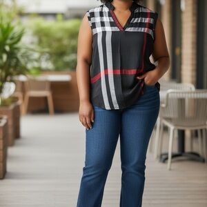 Amaryllis Stylish Plaid Sleeveless Top 513